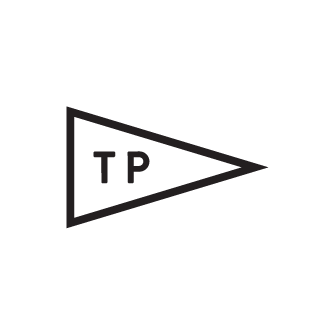 A pennant triangle with the initials TP. It is also a rocket blasting taco asteroids.